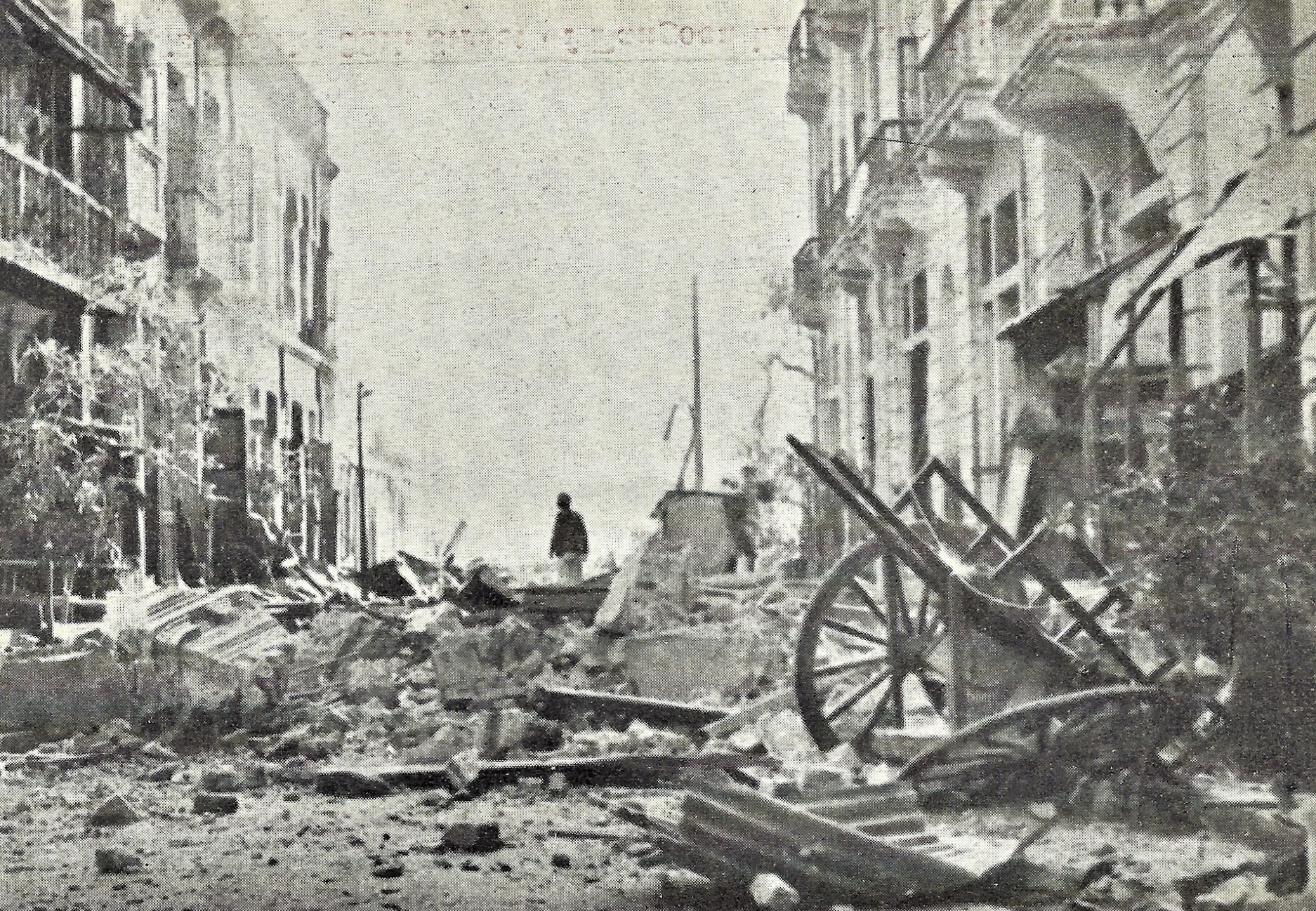 View of bomb damage in Rangoon after the Japanese aerial attack. 